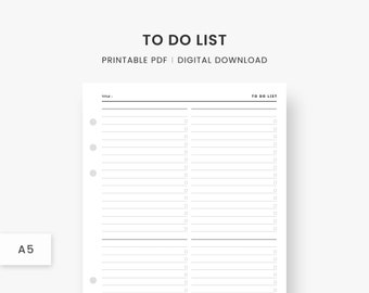 A5 Inserts: To Do List Planner, Printable To Do Plan, Productivity Planner, To Do Planning, Minimalist Planner, PDF Instant Download