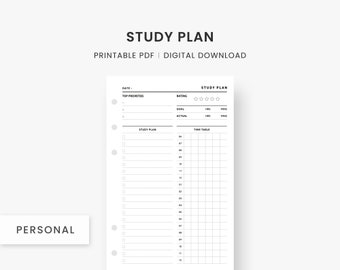 Inserts taille personnelle : Planificateur d’étude imprimable, Organisateur d’études quotidiennes, Planificateur étudiant, Planificateur d’école collégiale, Horaire de 10 minutes, PDF