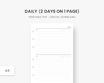 A6 Inserts : Daily Planner, 2 Days on 1 Page, Daily Diary, Daily Journal, Daily To Do, Daily Printable, Daily Agenda, Everyday Planner, PDF