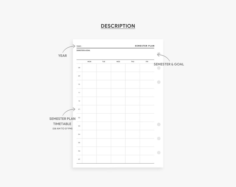 Semester Planner Printable, Personal Wide Inserts, Academic Planner