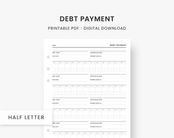 Debt Tracker Printable, Debt Payment, Debt Payoff Planner, Finance Planner, Money Management, Half Letter Inserts, PDF Instant Download