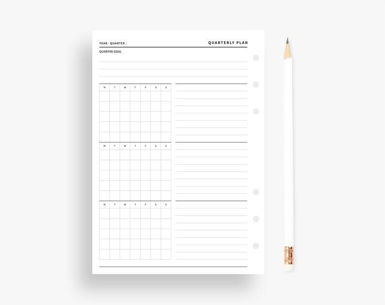 Quarterly Planner Printable Personal Wide Inserts Undated Etsy