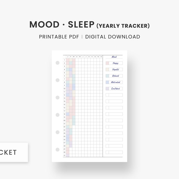 Pocket Inserts : Mood Tracker, Sleep Tracker, Yearly Tracker, Fitness Tracker, Self Care, Wellness Planner, Health Planner, Instant Download