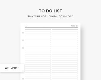 A5 Wide Inserts : To Do List Printable, Productivity Planner, To Do List Template, To Do Plan, Minimalist Planner, PDF Instant Download