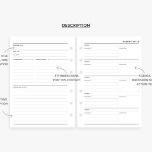 A6 Inserts : Procès-verbaux de réunion, Ordre du jour de la réunion, Notes de réunion, Notes de discussion, Modèle de réunion, Imprimable de réunion, Planificateur daffaires, PDF image 5