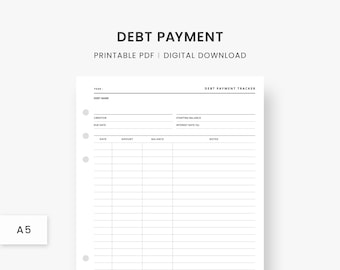 A5 Inserts : Debt Payoff, Money Tracker, Debt Tracker, Financial Tracker, Finance Tracker, Debt Payment Tracker, Debt Planner, PDF Download