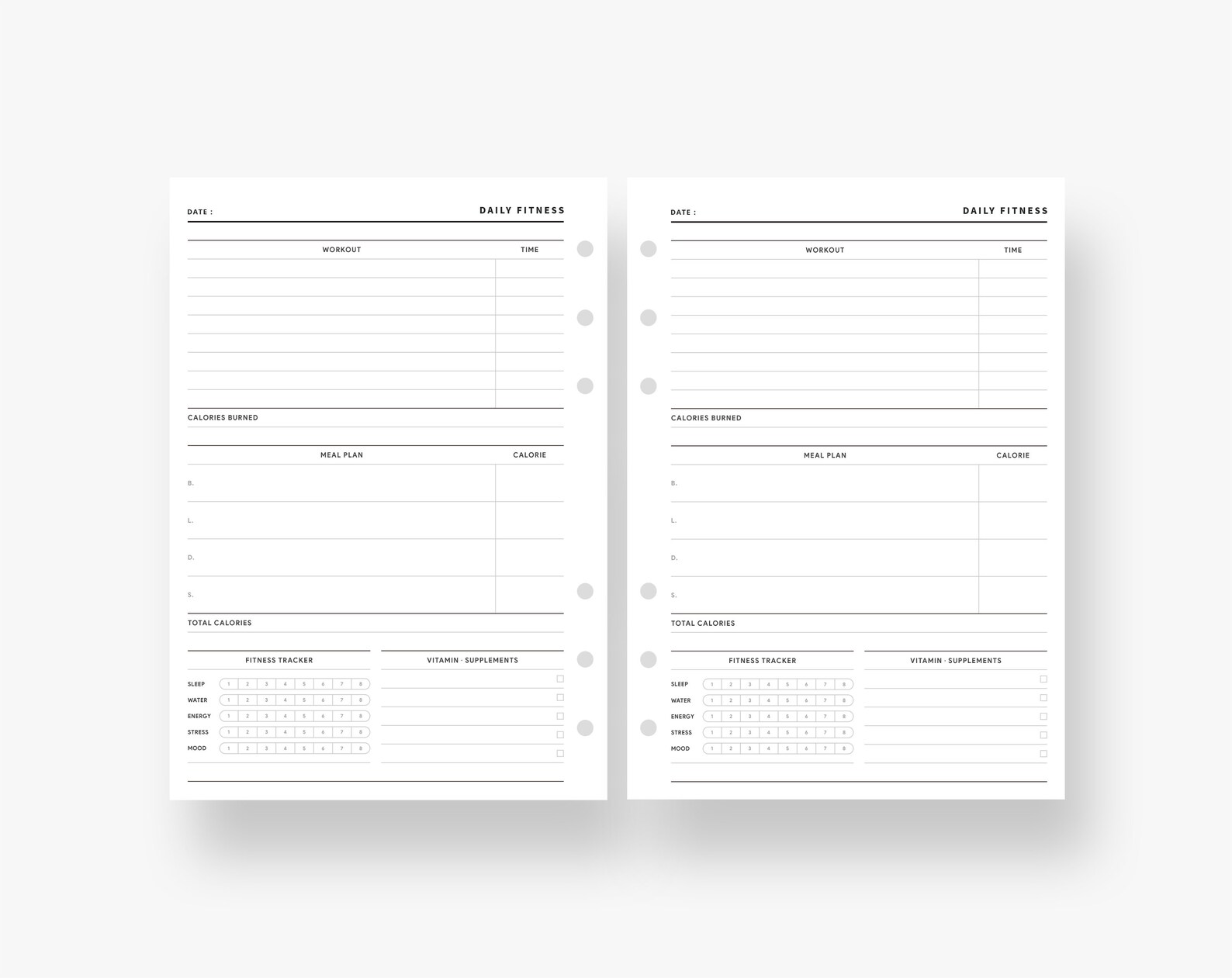 Daily Fitness Planner Printable, Personal Wide Inserts, Fitness Journal ...