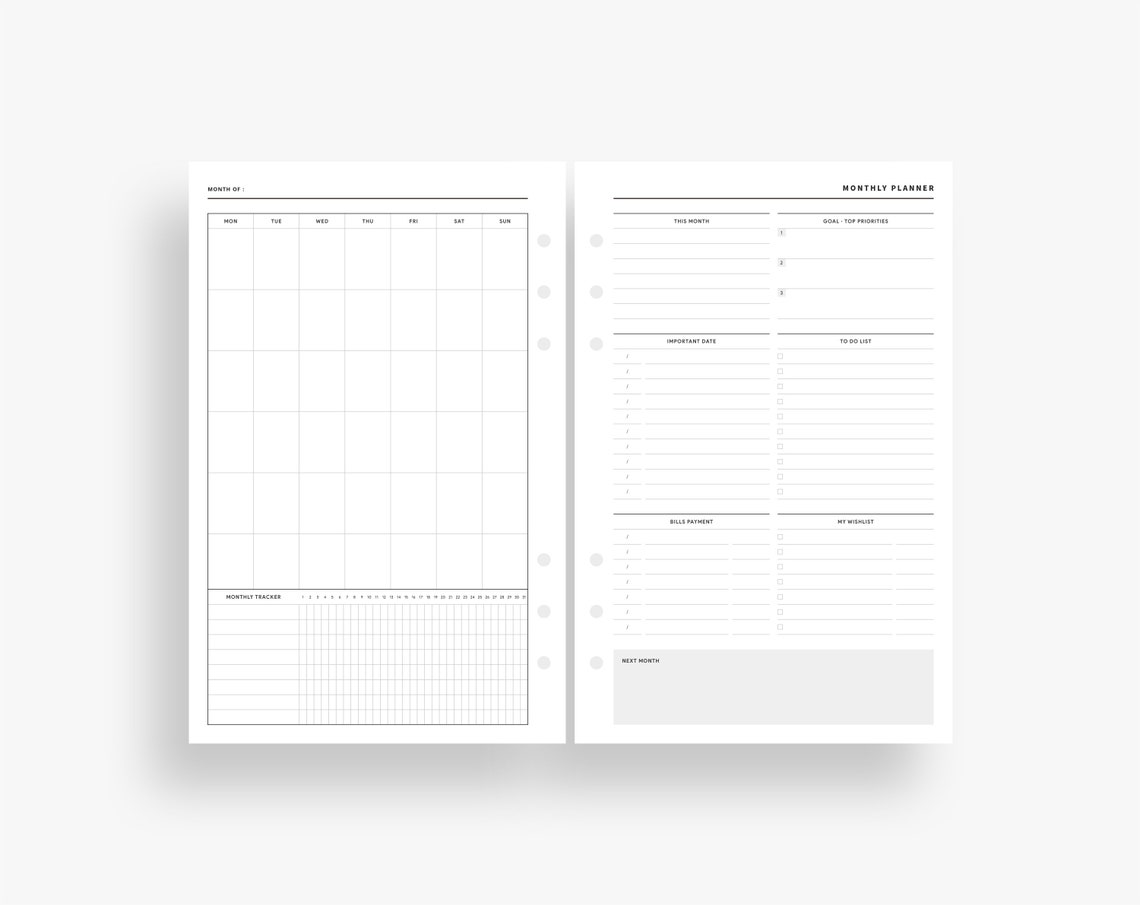Monthly calendar printable monthly planner monthly tracker month at