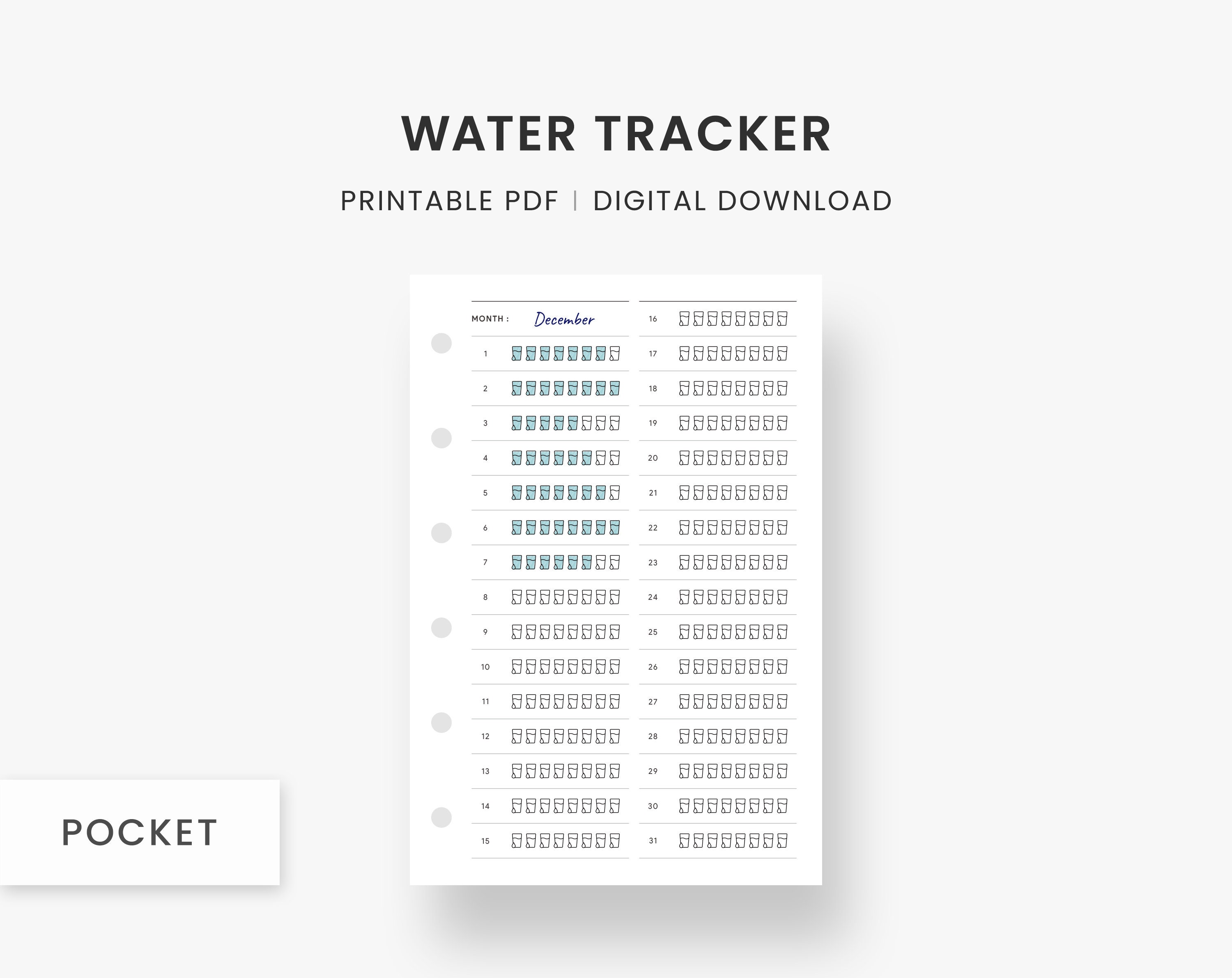 Pocket Inserts Water Tracker Printable, Water Intake Tracker, Water