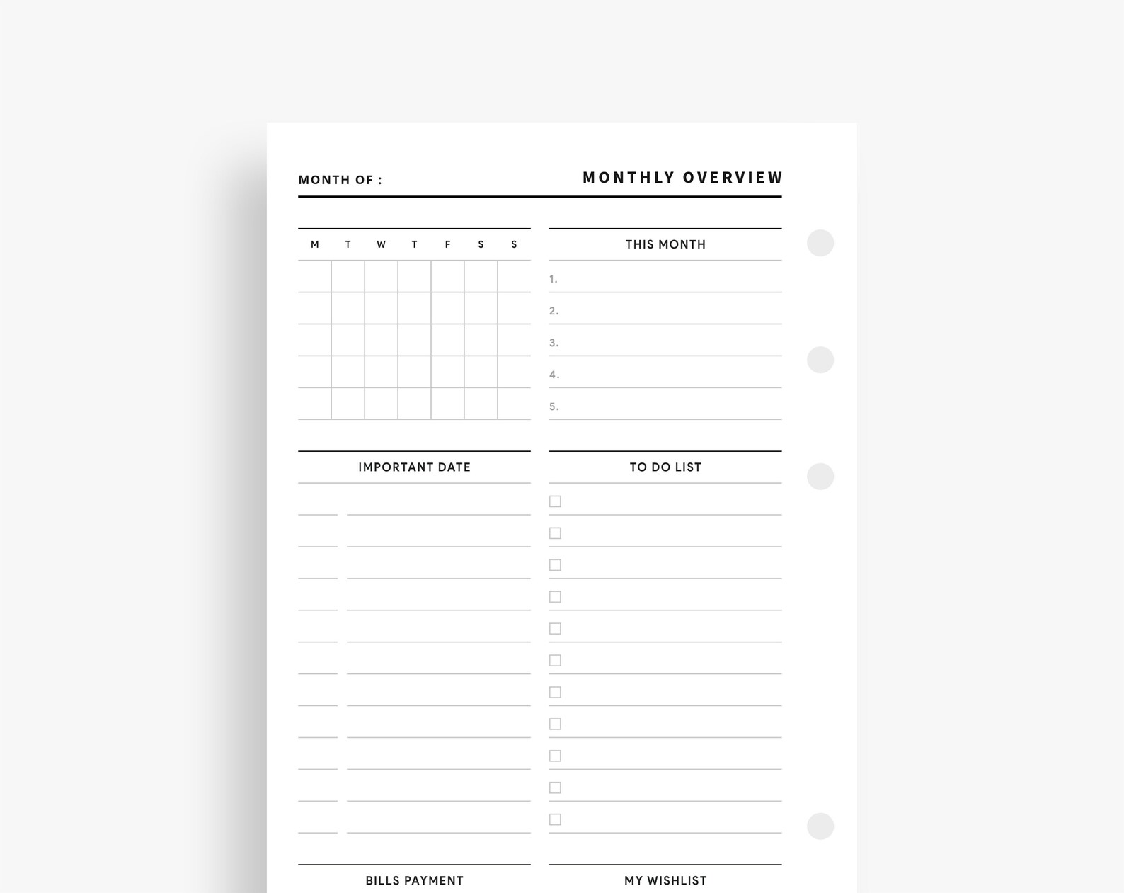 Persönliche Einlagen: Monatsübersicht, Monatsplaner, Monatskalender