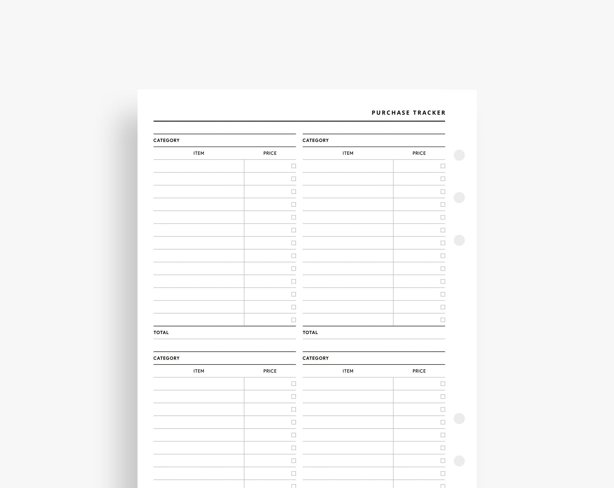 A5 Inserts : Purchase Tracker Planner Printable Order - Etsy