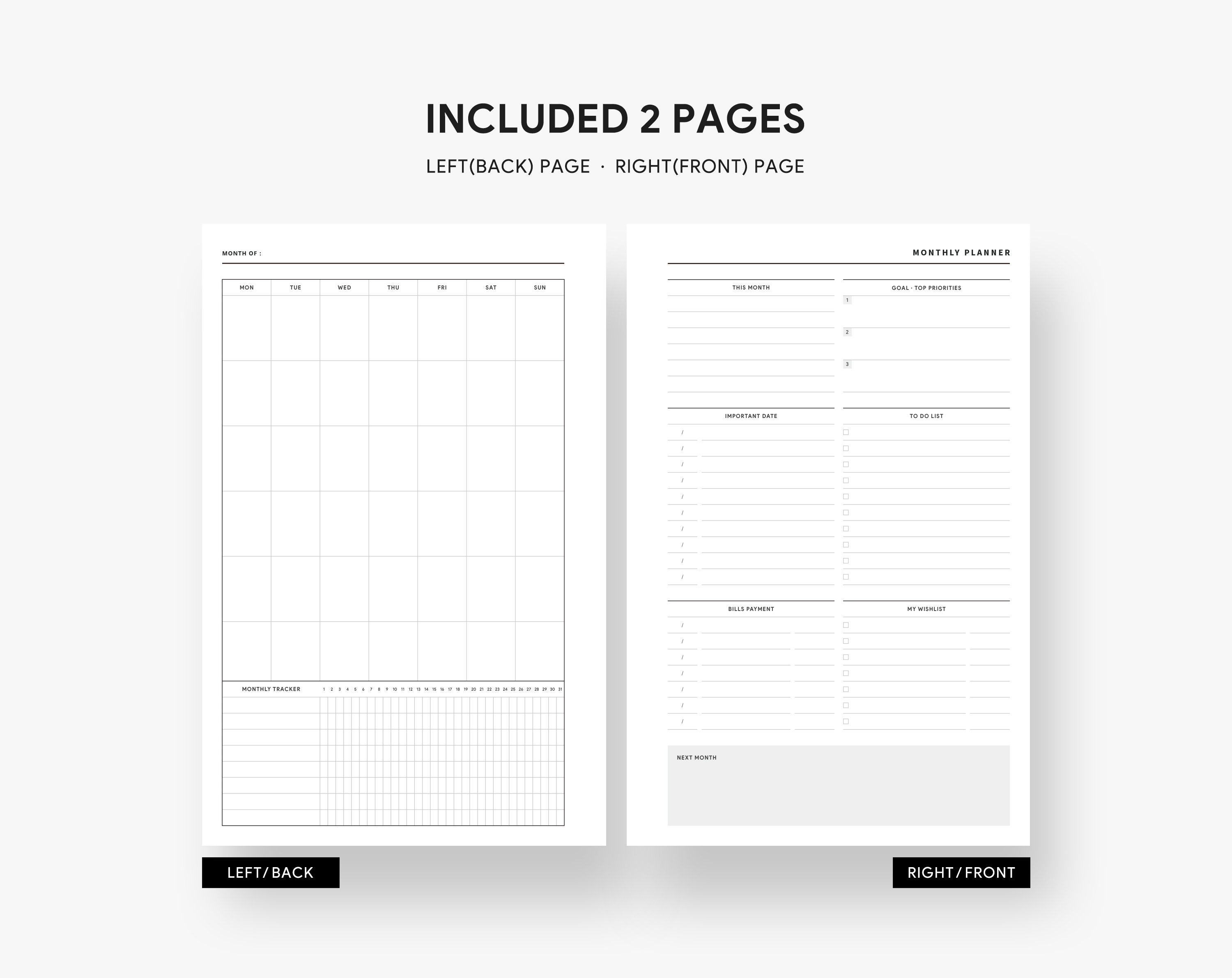 Monthly calendar printable monthly planner monthly tracker month at