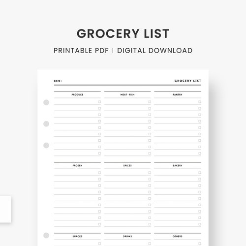 A5 Inserts : Grocery List Printable Grocery Shopping With | Etsy