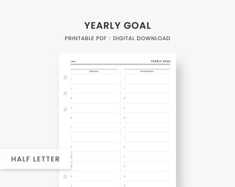 Yearly Goal, Annual Planner, Yearly Planner, Goal Setting, Goal Journal, Year Goal Planner, Yearly Goal Plan, Half Letter Inserts, PDF