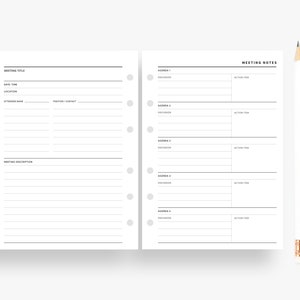 A6 Inserts : Procès-verbaux de réunion, Ordre du jour de la réunion, Notes de réunion, Notes de discussion, Modèle de réunion, Imprimable de réunion, Planificateur daffaires, PDF image 4