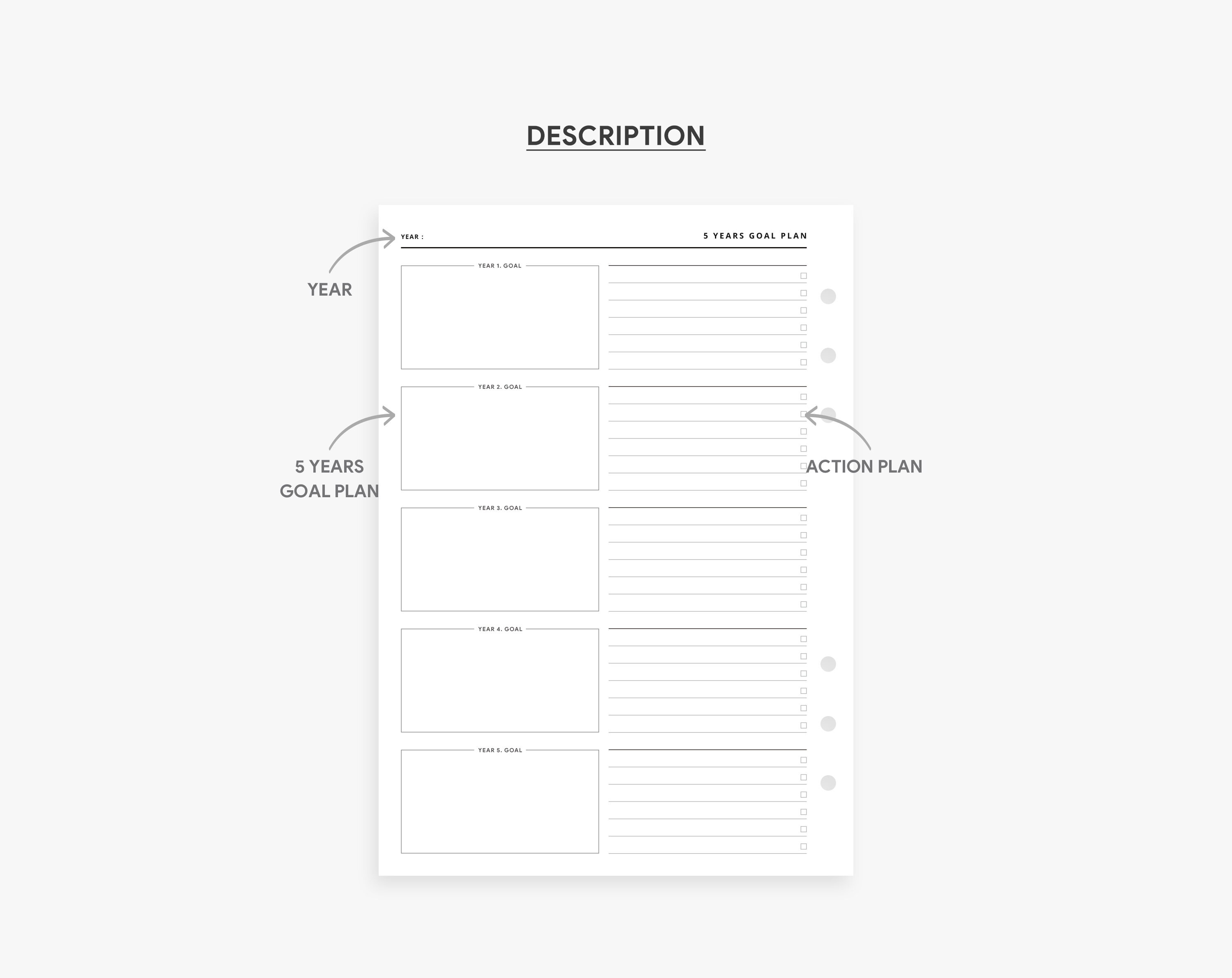 A5 Inserts : 5 Year Plan, 5 Year Goal Plan, 5 Years Goal Plan, 5 Year ...