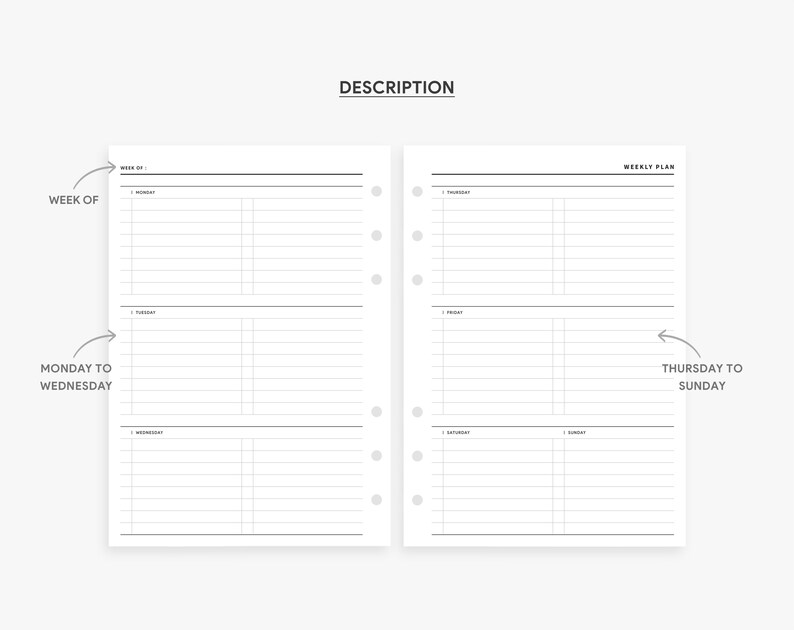 Weekly Planner Printable, Personal Wide Inserts, Weekly to Do List