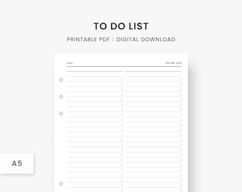 A5 Inserts : To Do List Printable, Productivity Planner, To Do List Template, To Do Plan, Minimalist Planner, PDF Instant Download
