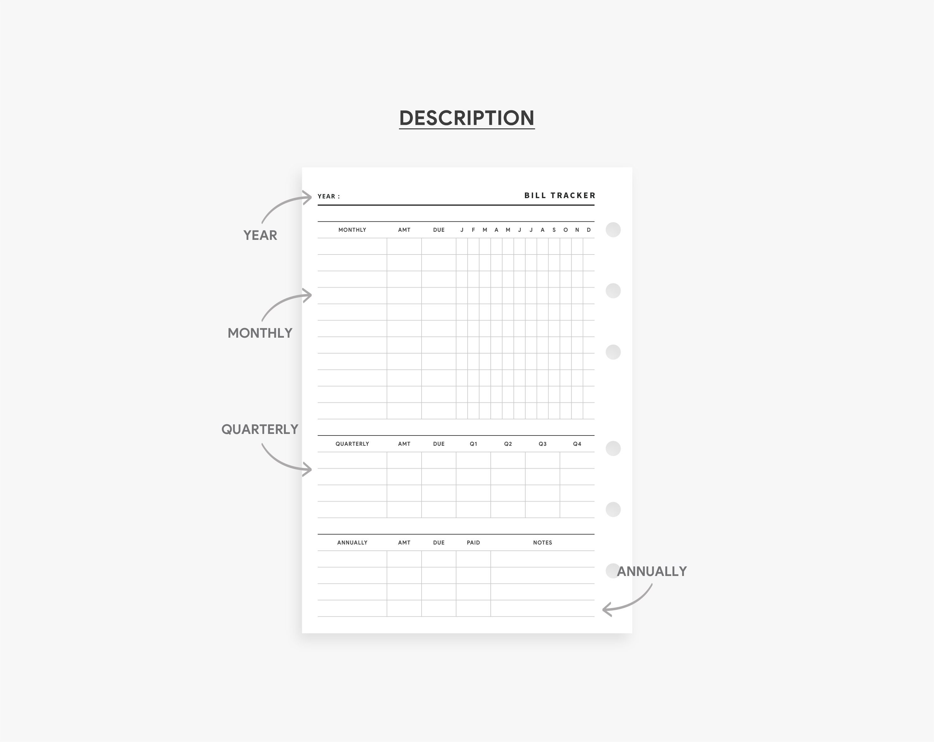 A6 Inserts : Bill Tracker, Bill Planner, Bill Organizer, Monthly Bill ...