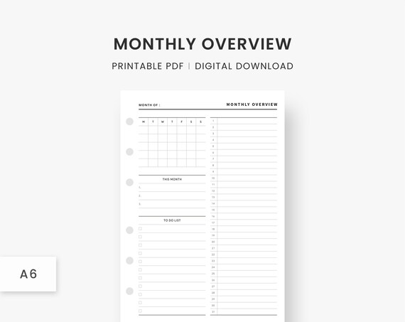 a6-inserts-monthly-overview-monthly-calendar-monthly-printable-monthly-planner-month-at-a-glance-monthly-to-do-list-undated-planner-etsy