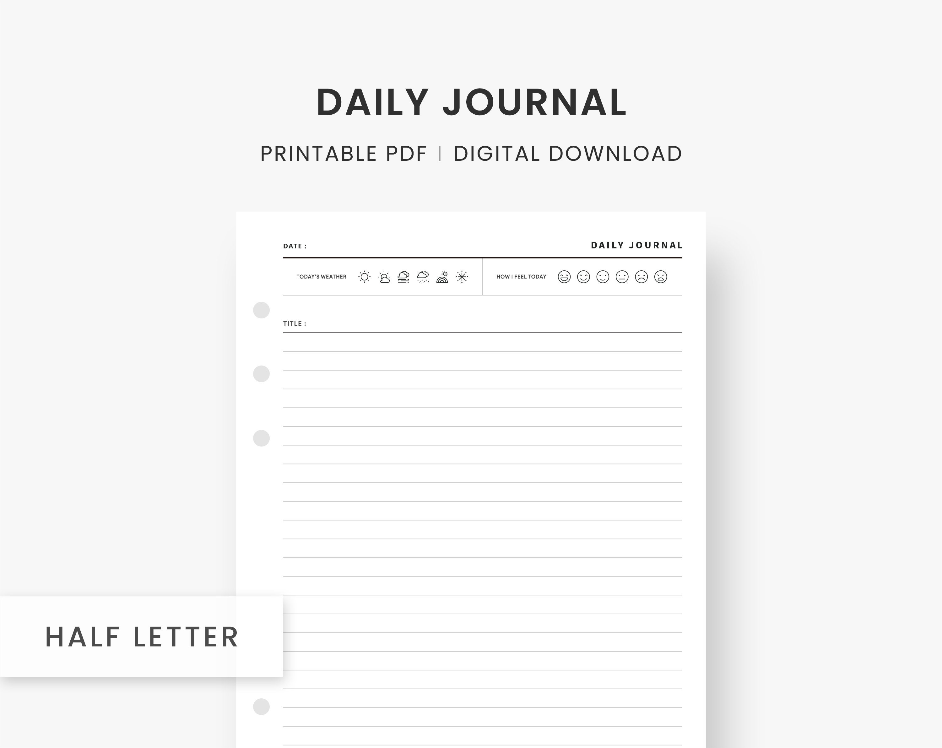 Daily Journal, Daily Diary, Daily Planner, Journal Template, Diary