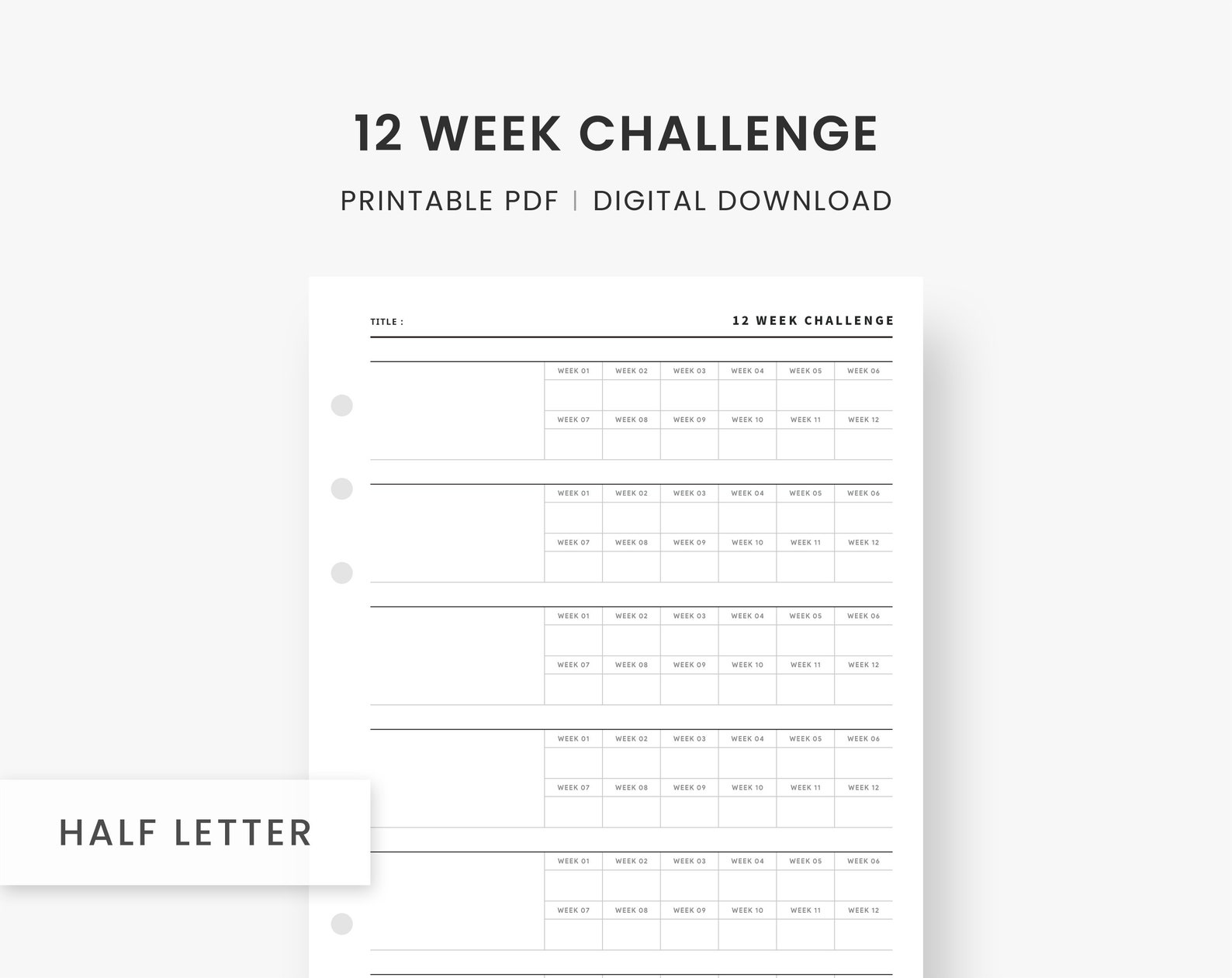 12 Week Challenge Tracker Printable 12 Week Planner Habit Etsy