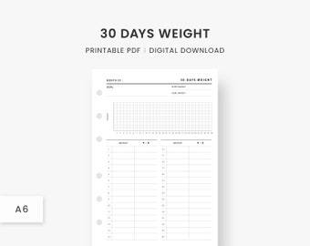 A6 Inserts : Weight Tracker, Weight Loss Tracker, Fitness Tracker, Weight Loss Chart, Weight Loss Journal, Weight Loss Planner, PDF Planner