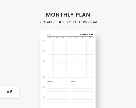 monthly calendar monthly planner month on one page monthly etsy