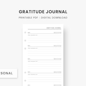 Personal Size Inserts : Gratitude Journal Printable, Gratitude Diary, Gratitude Log, Minimalist, Wellness Planner, PDF Instant Download