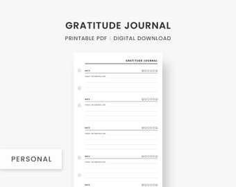 Personal Size Inserts : Gratitude Journal Printable, Gratitude Diary, Gratitude Log, Minimalist, Wellness Planner, PDF Instant Download