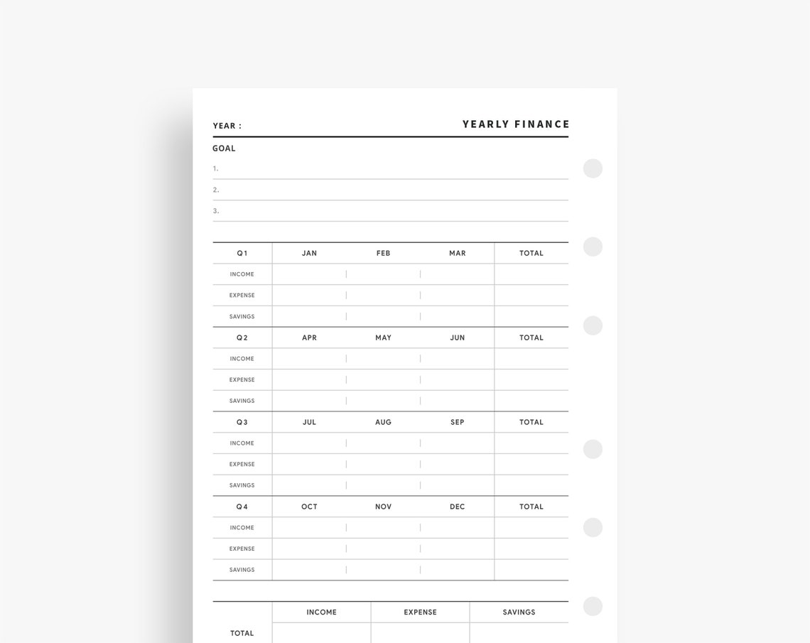 Yearly Finance Planner, Annual Finance, Financial Planner, Finance ...