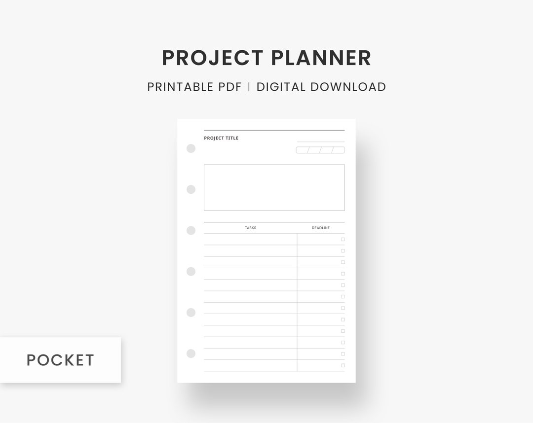 Pocket Inserts : Project Planner Printable, Productivity Organizer & Planning Template for Work ...