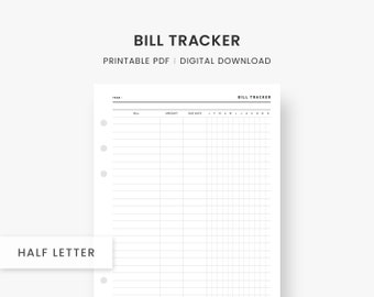 Bill Tracker Printable, Yearly, Monthly Bill Tracker, Bill Organizer, Finance Planner, Bill Payment, Half Letter Inserts, Instant Download