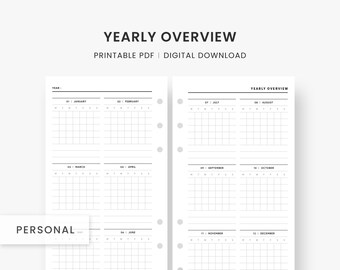 Personal Inserts : Yearly Calendar, Yearly, Annual Planner, Yearly Goal, Yearly Planner, 12 Month Planner, Year Planner, Year at a Glance