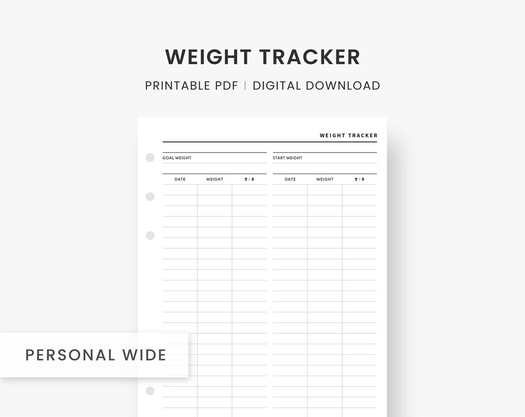 Weight Loss Tracker Printable, Personal Wide Inserts, Health, Fitness