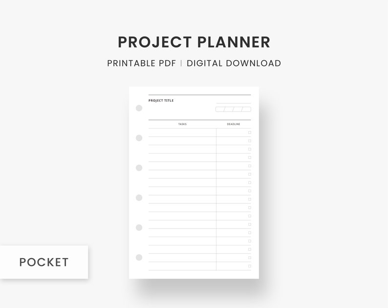 Pocket Inserts : Project Planner Printable Project Task List | Etsy