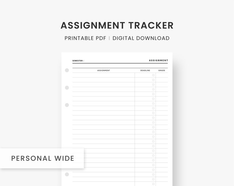 Assignment Tracker Printable, Personal Wide Inserts, Assignment Planner ...