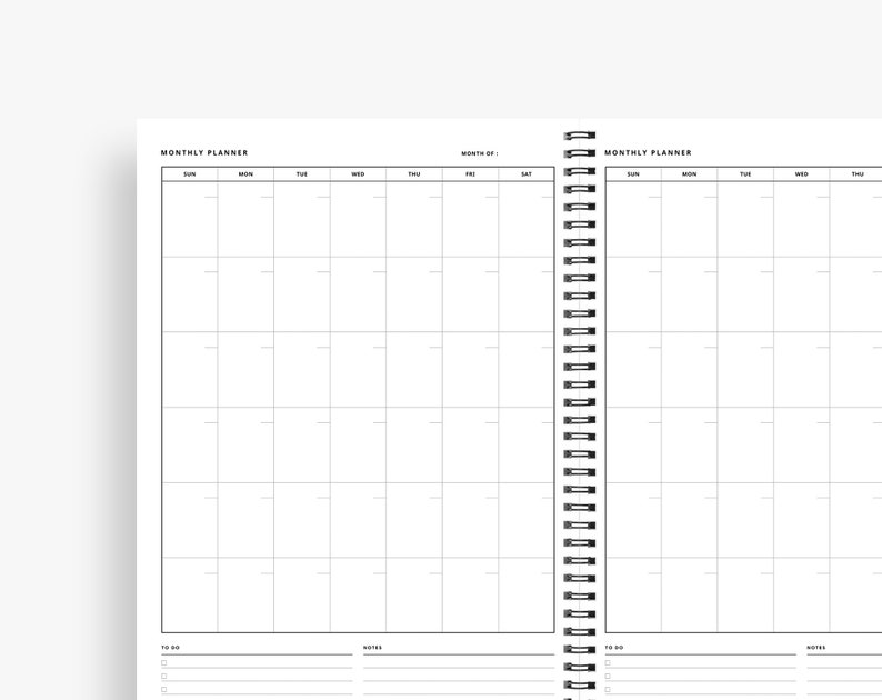 Monthly Printable Undated Minimal Planner, A4, US Letter Size Month on 1 Page Vertical Simple