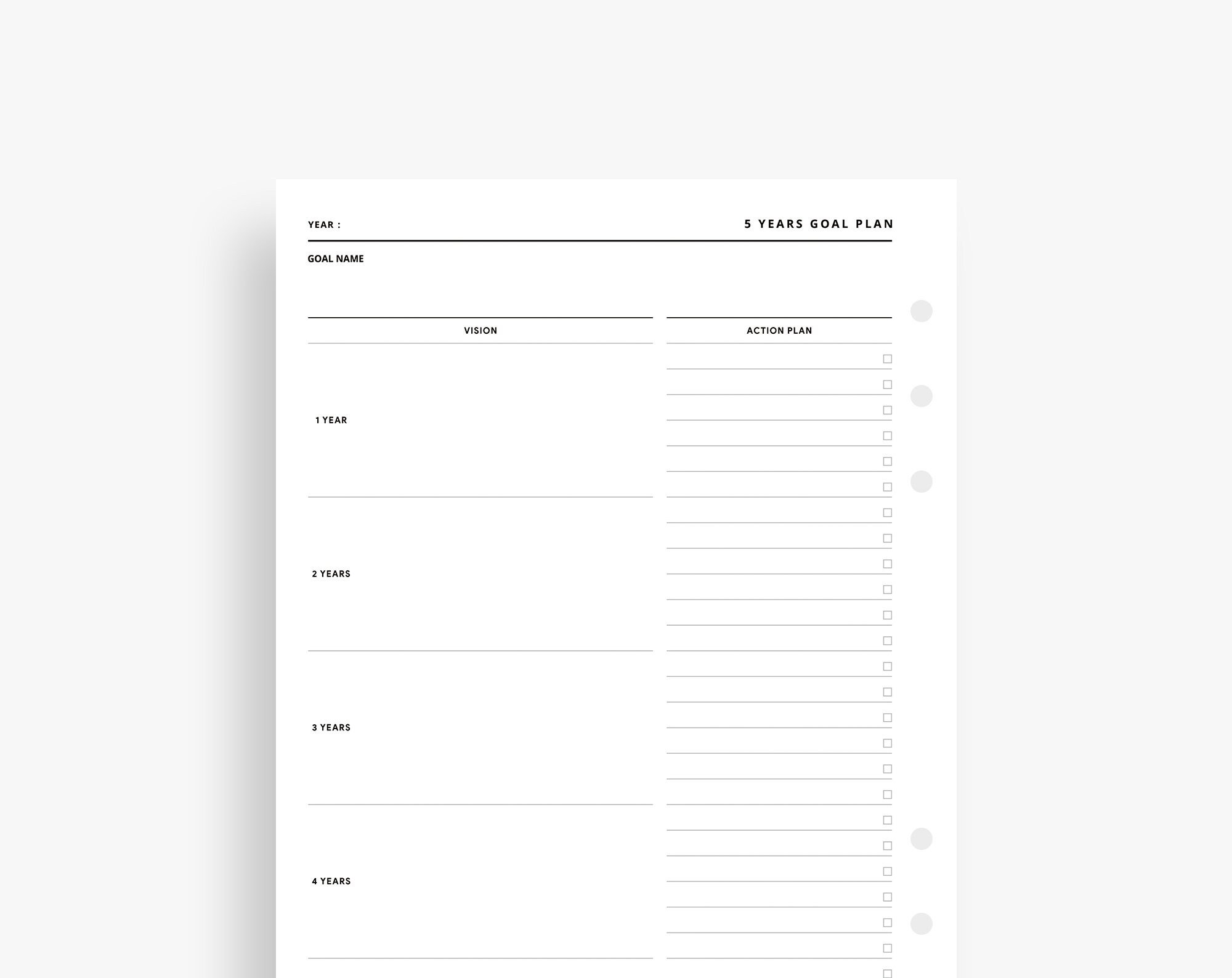 A5 Inserts : 5 Years Goal Setting Printable Yearly Goal - Etsy Canada
