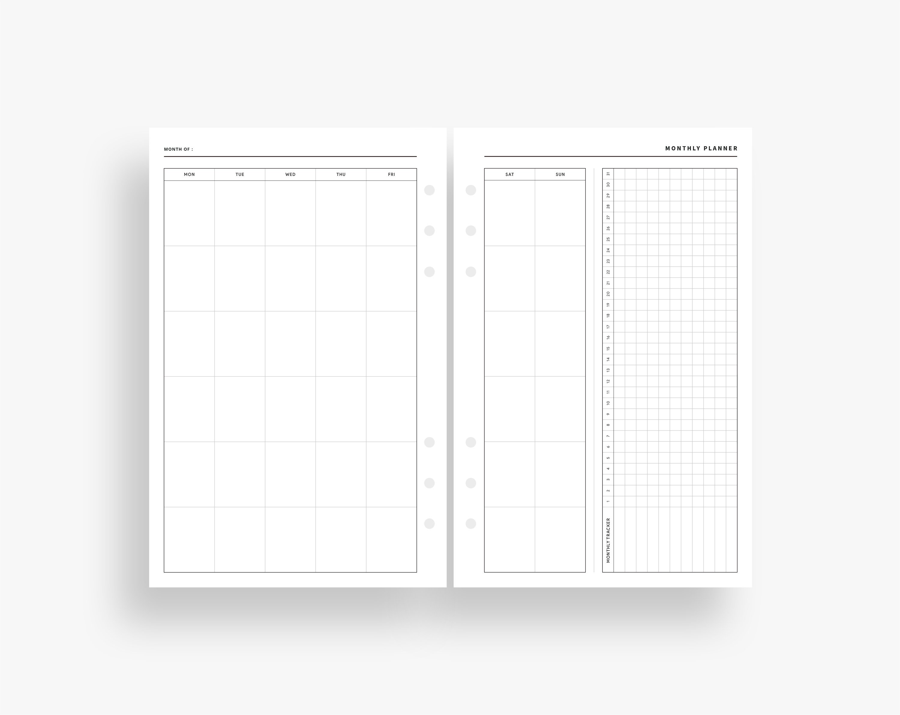 Monthly Calendar Printable, Half Letter Inserts, Monthly Planner, Month ...