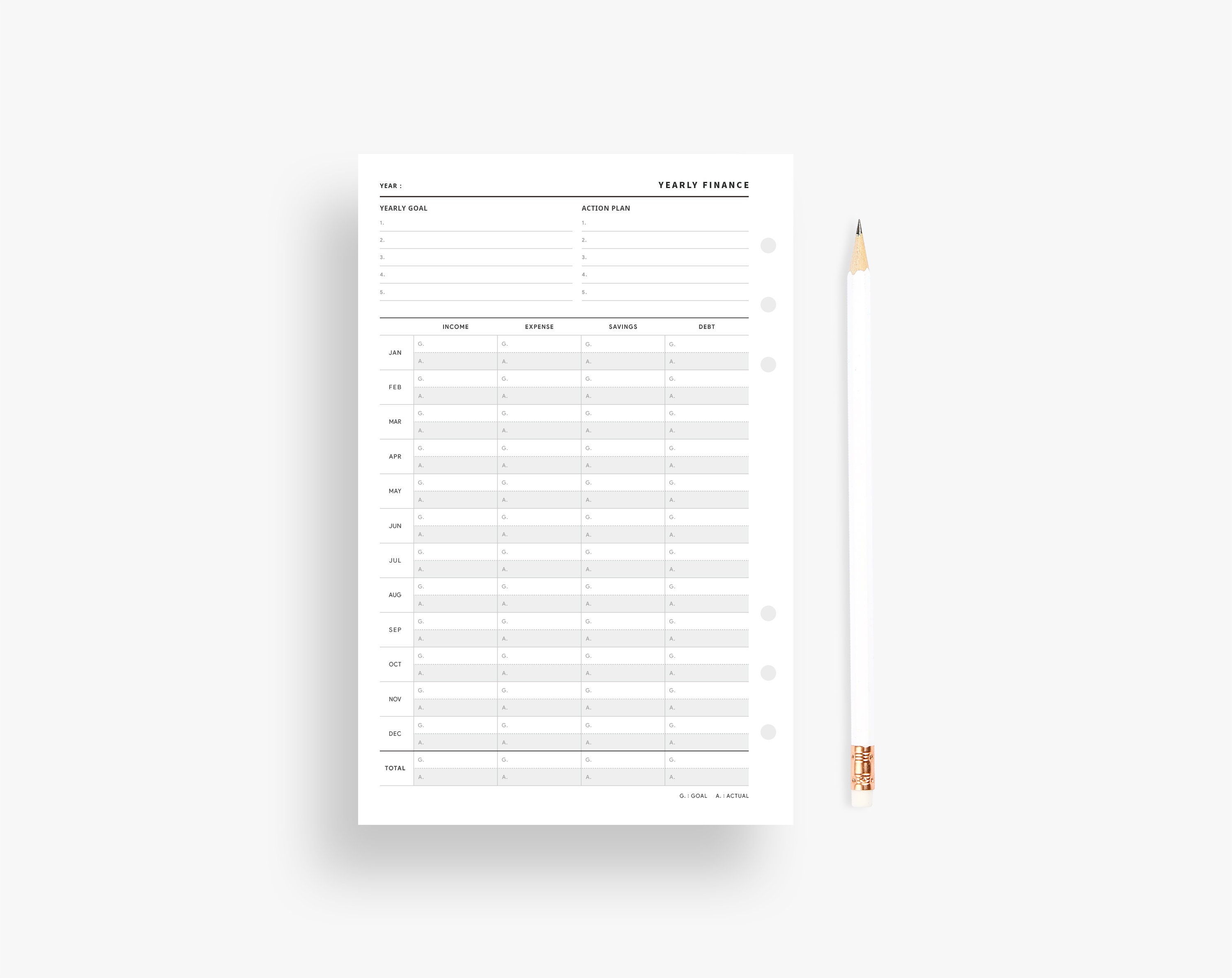 Printable Yearly Finance Planner, Annual Planner, Finance Tracker, Half Letter Inserts, Finance