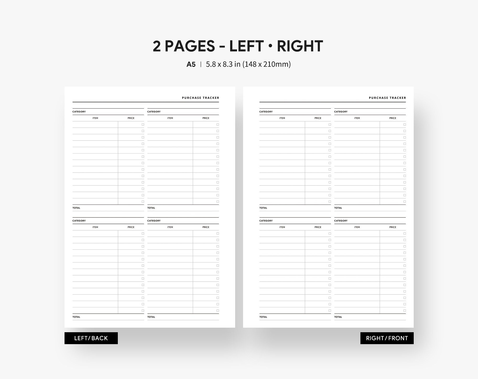 A5 Inserts : Purchase Tracker Planner Printable Order - Etsy