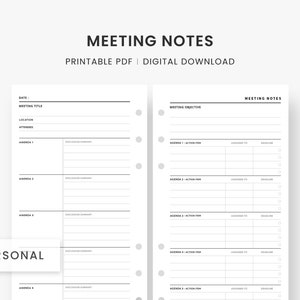 Personal Inserts : Meeting Planner, Meeting Notes Template, Discussion Notes, Meeting Minutes, Meeting Agenda, Meeting Pages Printable, PDF image 1