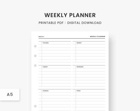 A5 Inserts : Weekly Planner Printable Planner Weekly Agenda | Etsy