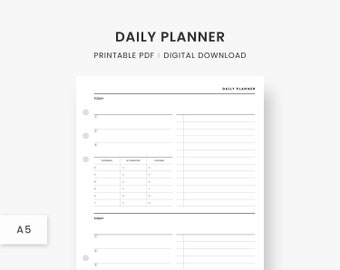 A5 Inserts : Daily Planner, Daily Schedule, Printable Planner, Daily To Do List, Daily Organizer, Daily Agenda, Hourly Planner, PDF Download