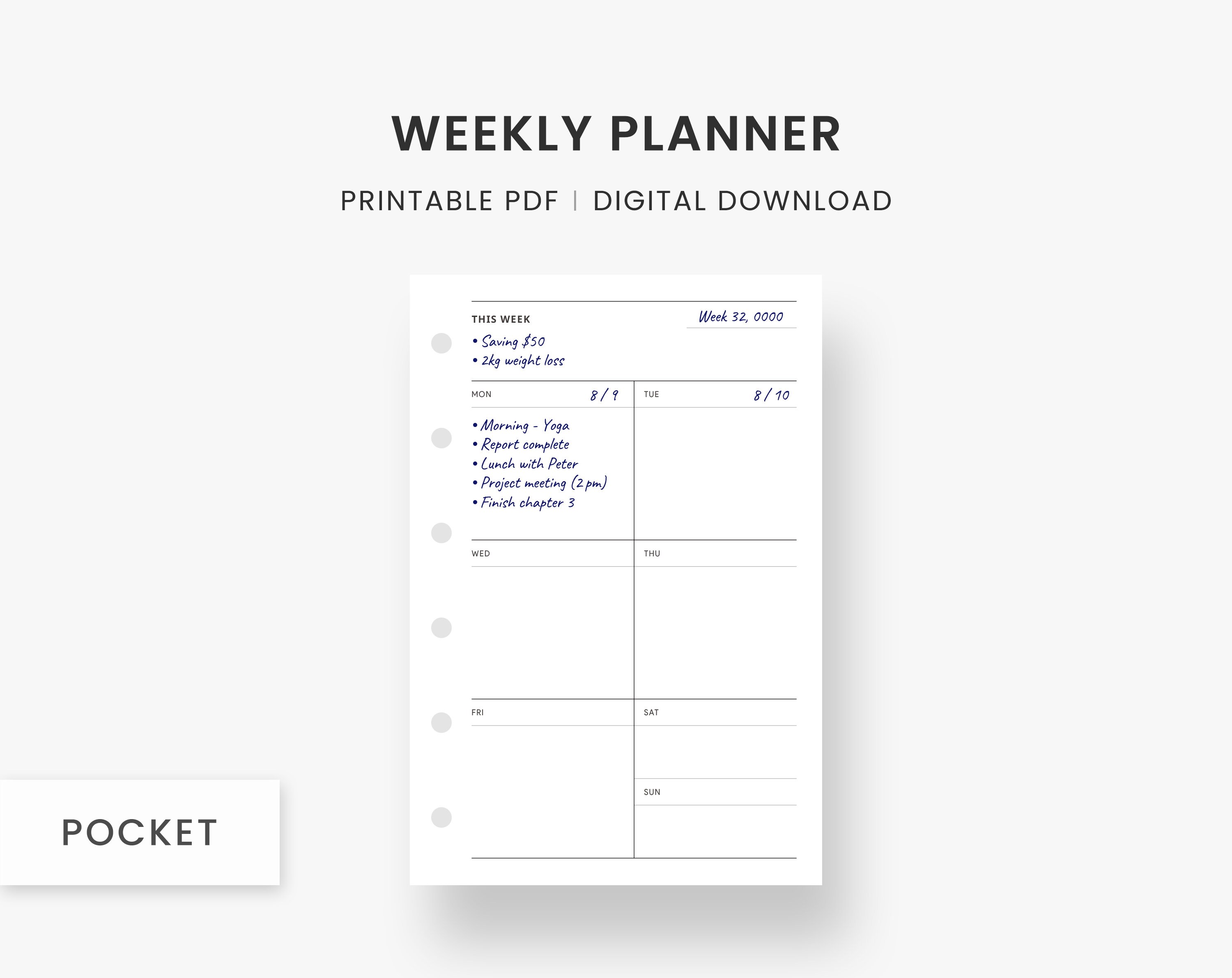 Pocket Inserts Weekly Planner Pages Week Planner Week on 1 Etsy