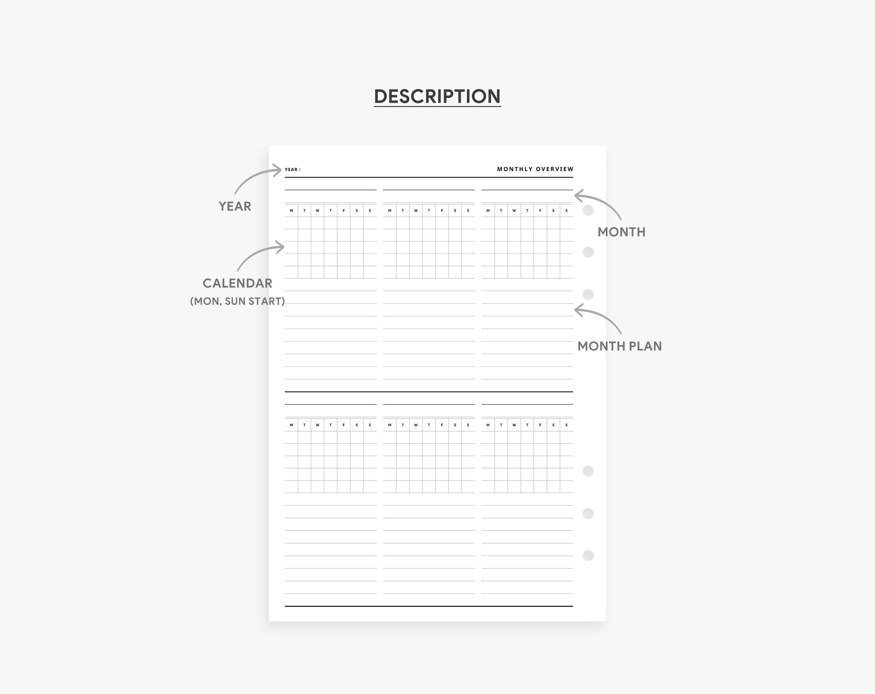 A5 Inserts : Monthly Calendar Printable Calendar Monthly - Etsy UK