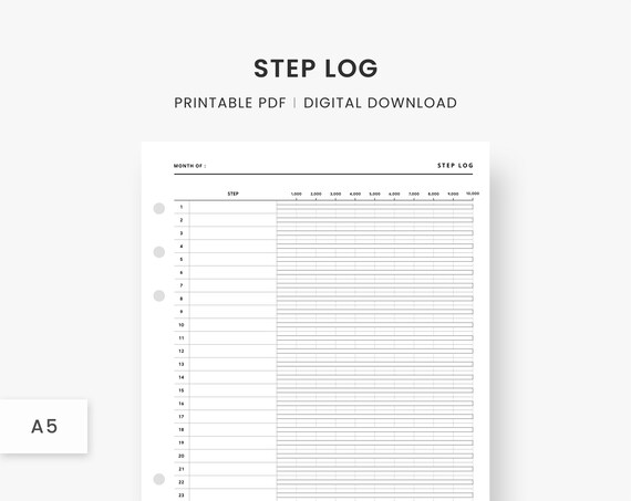 A5 Inserts : Step Tracker Printable Step Challenge Health | Etsy