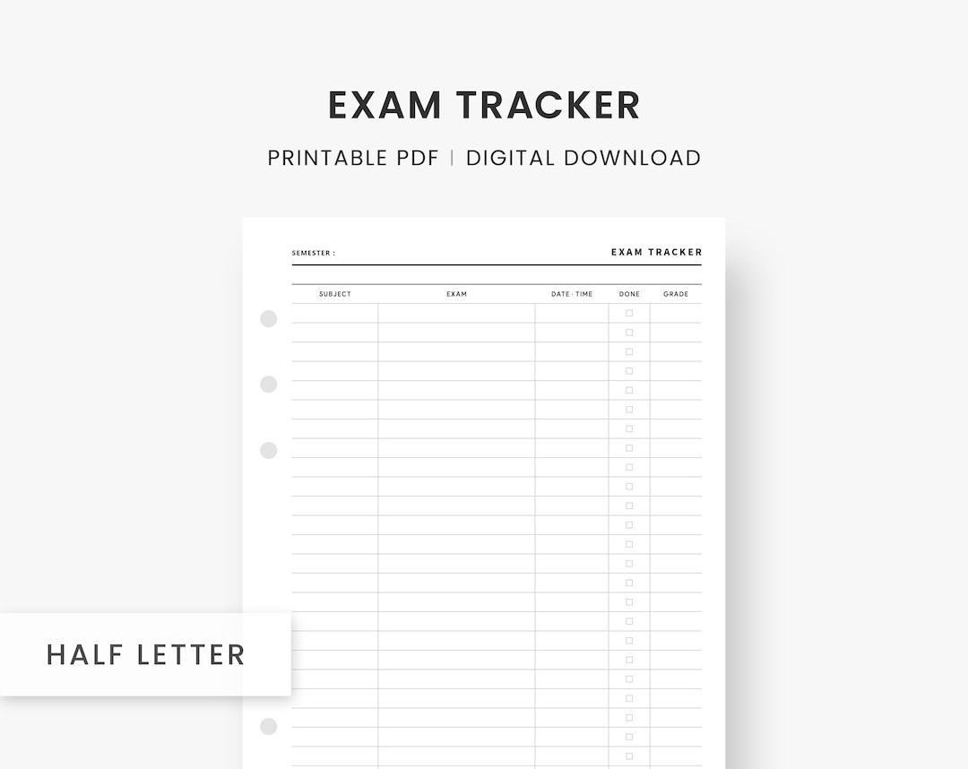 Exam Tracker Printable, Academic Planner, Student, Study Planner, Exam