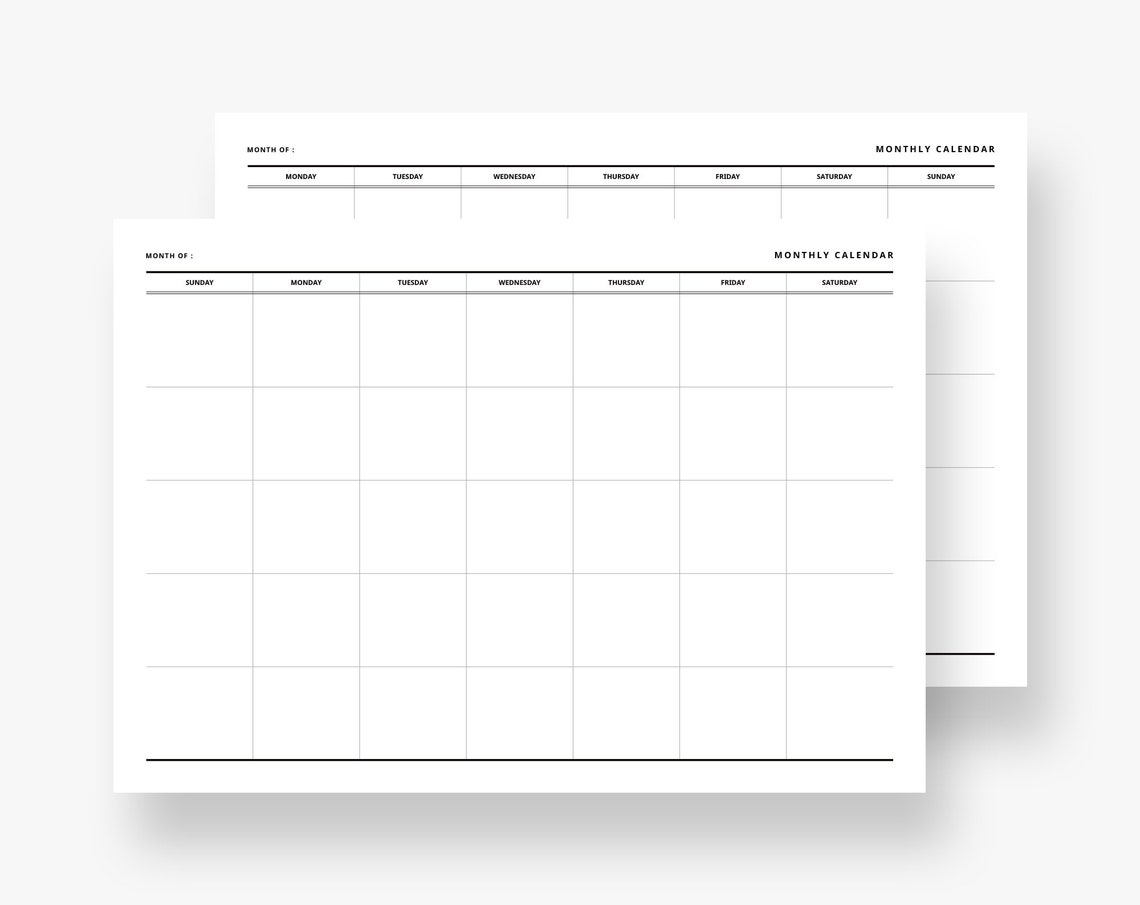 8 5x11 Minimalist Blank Calendar Printable Simple And Modern Etsy